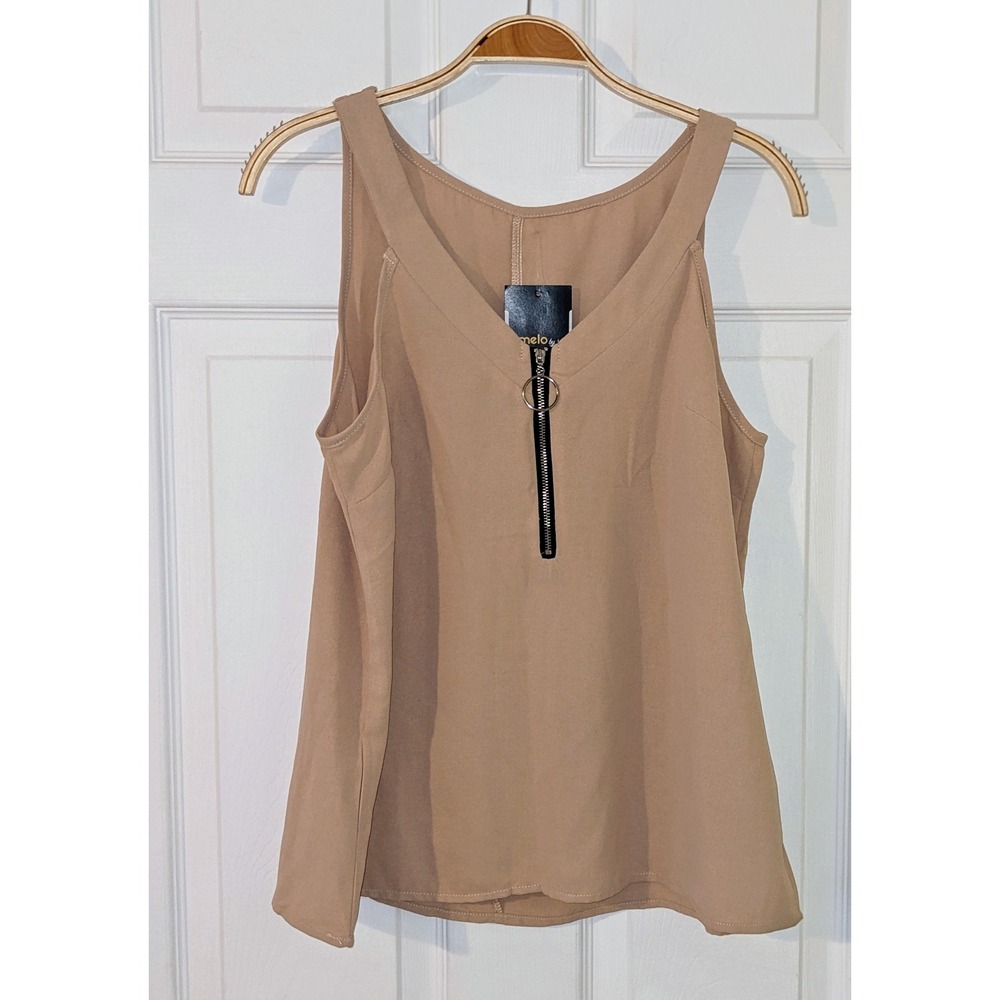 Melo by Trendsi Tank Top Zipper Front Sleeveless Casual Top Size‎ M Tan NWT